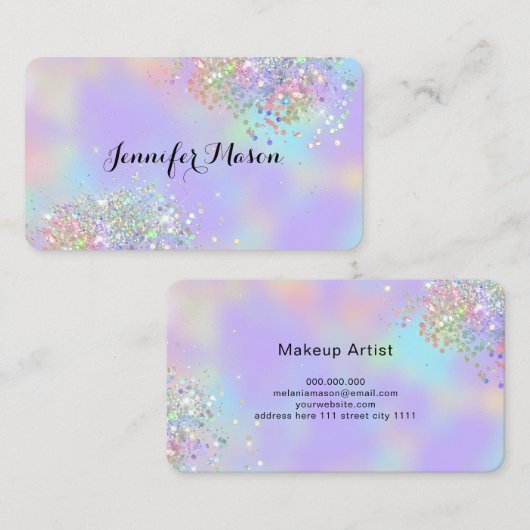 美しいビジネスエレガントホログラフィックグリッター紫 名刺 (正面/裏面)