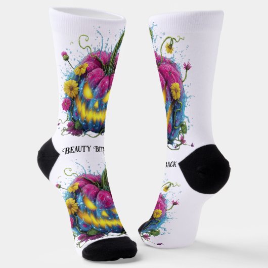 美しいビットバックブルーピンク開花パンプキン ソックス (傾斜あり)