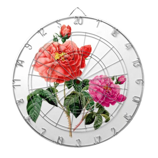 美しいビンテージの赤とピンクのバラの花 ダーツボード (正面)