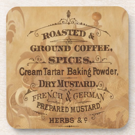 美しいビンテージスタイルの素朴なコーヒー焙煎業者のラベル コースター (正面)
