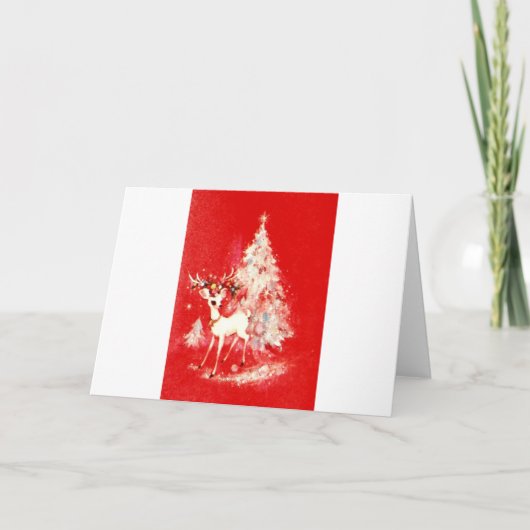 美しいビンテージ ミッドセンチュリー モダンなトナカイ カード (正面)