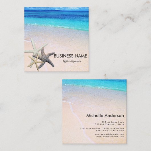 美しいビーチのカスタムのヒトデの貝殻 スクエア名刺 (正面/裏面)