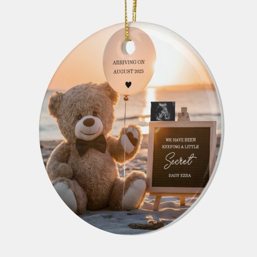 美しいビーチのデジタル妊娠発表 セラミックオーナメント (左)