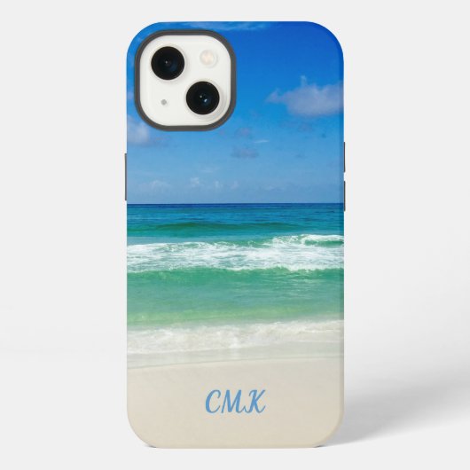 美しいビーチのモノグラム 海の波 海辺 iPhoneケース (裏面)