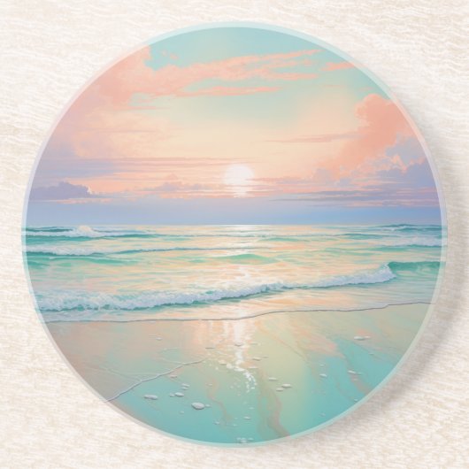 美しいビーチの夕日の風景 コースター (正面)