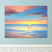 美しいビーチの夕日 絵画 キャンバスプリント (インサイチュ (ウッドフロア))
