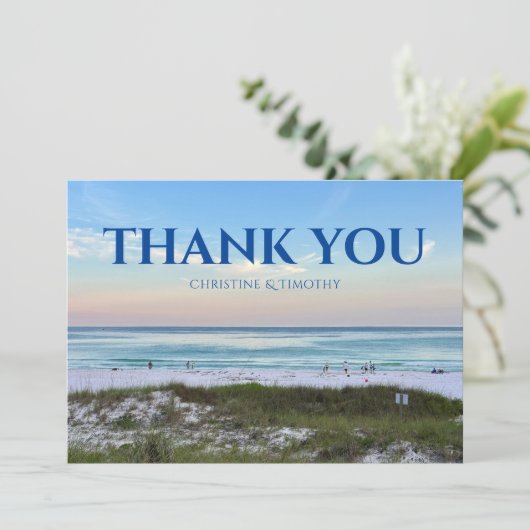 美しいビーチの夕焼け写真 オーダーメイド サンキューカード (スタンド正面)