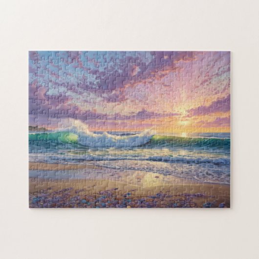 美しいビーチの波と海岸アート ジグソーパズル (横)