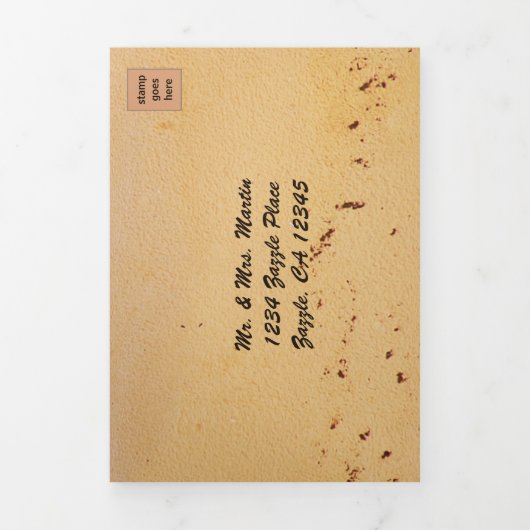 美しいビーチの静けさと写真を添えたオールインワンの結婚式 三つ折り招待状 (カバー)