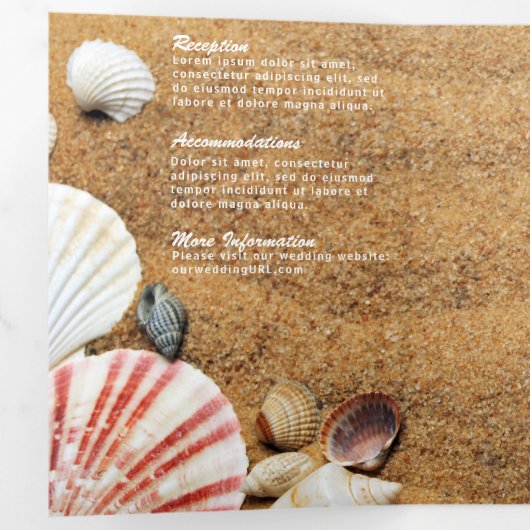 美しいビーチの静けさと写真を添えたオールインワンの結婚式 三つ折り招待状 (内部最初)