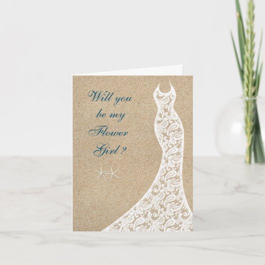 美しいビーチは私の花の女の子カードになる 招待状 (正面)