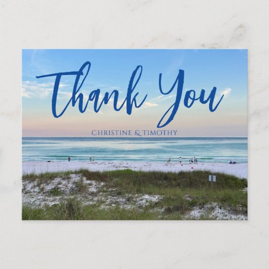 美しいビーチウェディングサンセットカスタムサンクス ポストカード (正面)