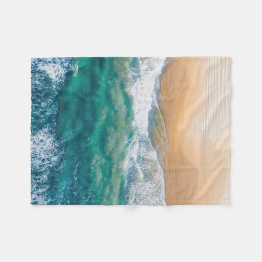 美しいビーチクリスタルブルー海 フリースブランケット (正面(横))