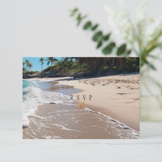 美しいビーチサマー結婚トロピカル 出欠カード (スタンド正面)