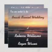 美しいビーチサンセットフォトスクエア結婚ズ 招待状 (正面/裏面)