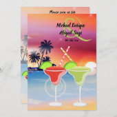 美しいビーチサンセットマルグリータラブウェディング 招待状 (正面/裏面)