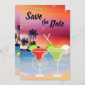 美しいビーチサンセットマーガリタラブ結婚ズ セーブザデート (正面/裏面)