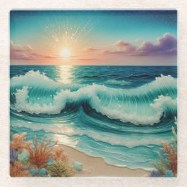 美しいビーチシーウェーブコースター ガラスコースター