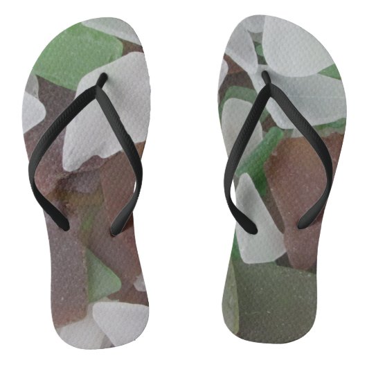 美しいビーチシーガラスホワイトブラウングリーン ビーチサンダル (ソール)