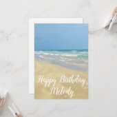 美しいビーチシーサイド撮影ハッピーバースデー カード (正面/裏面インサイチュ)