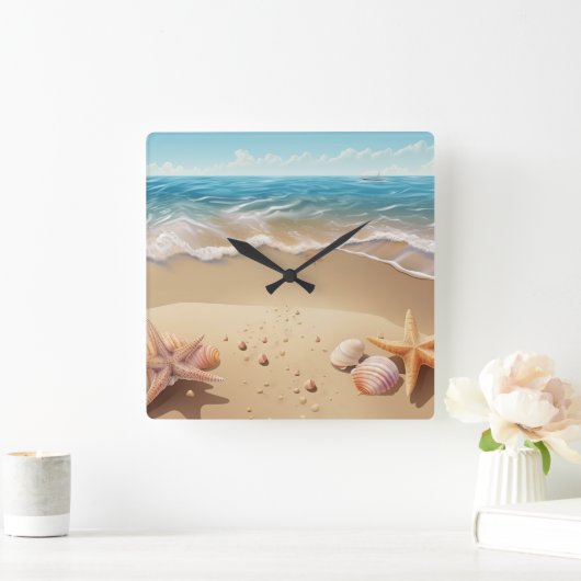 美しいビーチシーン時計 スクエア壁時計 (ホーム)