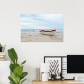 美しいビーチスモールボートブルー海ブルースカイ ポスター (ホームオフィス)