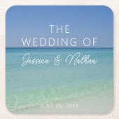 美しいビーチパーソナライズされた写結婚真 スクエアペーパーコースター (正面)