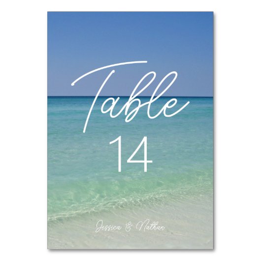 美しいビーチパーソナライズされた写結婚真 テーブルナンバー (正面)