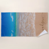 美しいビーチパーソナライズされた海名 ビーチタオル (正面)