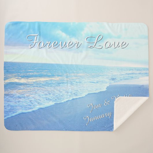 美しいビーチパーソナライズされた結婚のブランケット シェルパブランケット (正面(横))