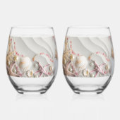 美しいビーチピンクコーラルシーシェルズパール ステムなしワイングラス (正面)