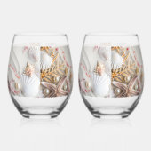 美しいビーチピンクコーラルシーシェルズパール ステムなしワイングラス (左)