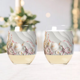 美しいビーチピンクコーラルシーシェルズパール ステムなしワイングラス