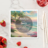 美しいビーチフェイク背景結婚グリッター スタンダードランチョンナプキン (インサイチュ)