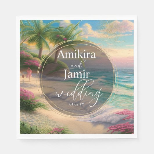 美しいビーチフェイク背景結婚グリッター スタンダードランチョンナプキン (正面)