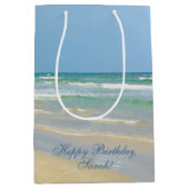 美しいビーチフォトカスタム海波誕生日 ミディアムペーパーバッグ (正面)