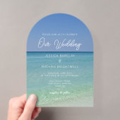 美しいビーチフォトグラフィー 海辺の結婚式 アクリル招待状 (インサイチュ (ポータブル))
