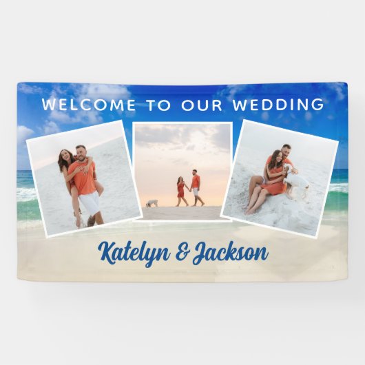 美しいビーチフォトコラージュ結婚の歓迎 横断幕 (横)