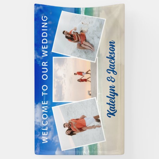 美しいビーチフォトコラージュ結婚の歓迎 横断幕 (縦)