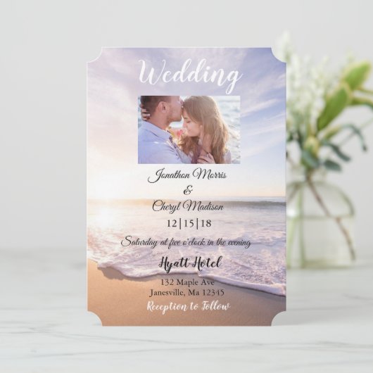 美しいビーチフォト結婚式招待状 招待状 (スタンド正面)