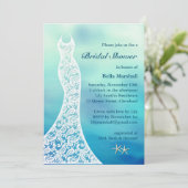 美しいビーチブライダルシャワー水彩ターコイズ 招待状 (スタンド正面)