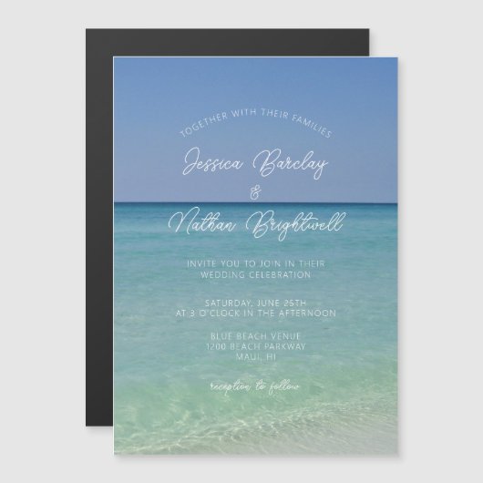 美しいビーチホライゾン結婚写真 マグネット招待状 (正面/裏面)