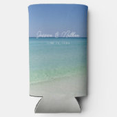 美しいビーチホライパーソナライズされたン結婚ズ スリム缶クーラー (裏面)