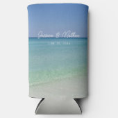 美しいビーチホライパーソナライズされたン結婚ズ スリム缶クーラー (正面)