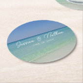 美しいビーチホライパーソナライズされたン結婚ズ ラウンドペーパーコースター (アングル)