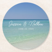 美しいビーチホライパーソナライズされたン結婚ズ ラウンドペーパーコースター (正面)