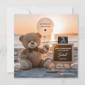 美しいビーチ側ベア妊娠の発表 招待状 (正面)