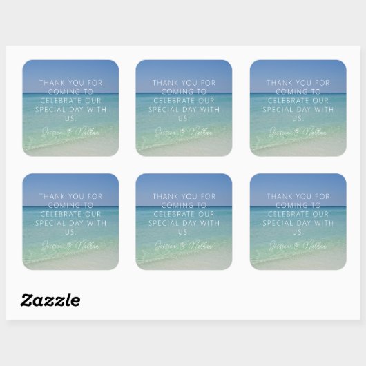 美しいビーチ写真カスタムウェディングの好意 スクエアシール (シート)