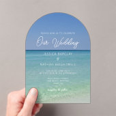 美しいビーチ写真シーサイド結婚ズ アクリル招待状 (インサイチュ (ポータブル))