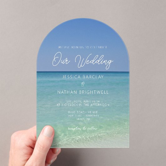 美しいビーチ写真シーサイド結婚ズ アクリル招待状 (インサイチュ (ポータブル))